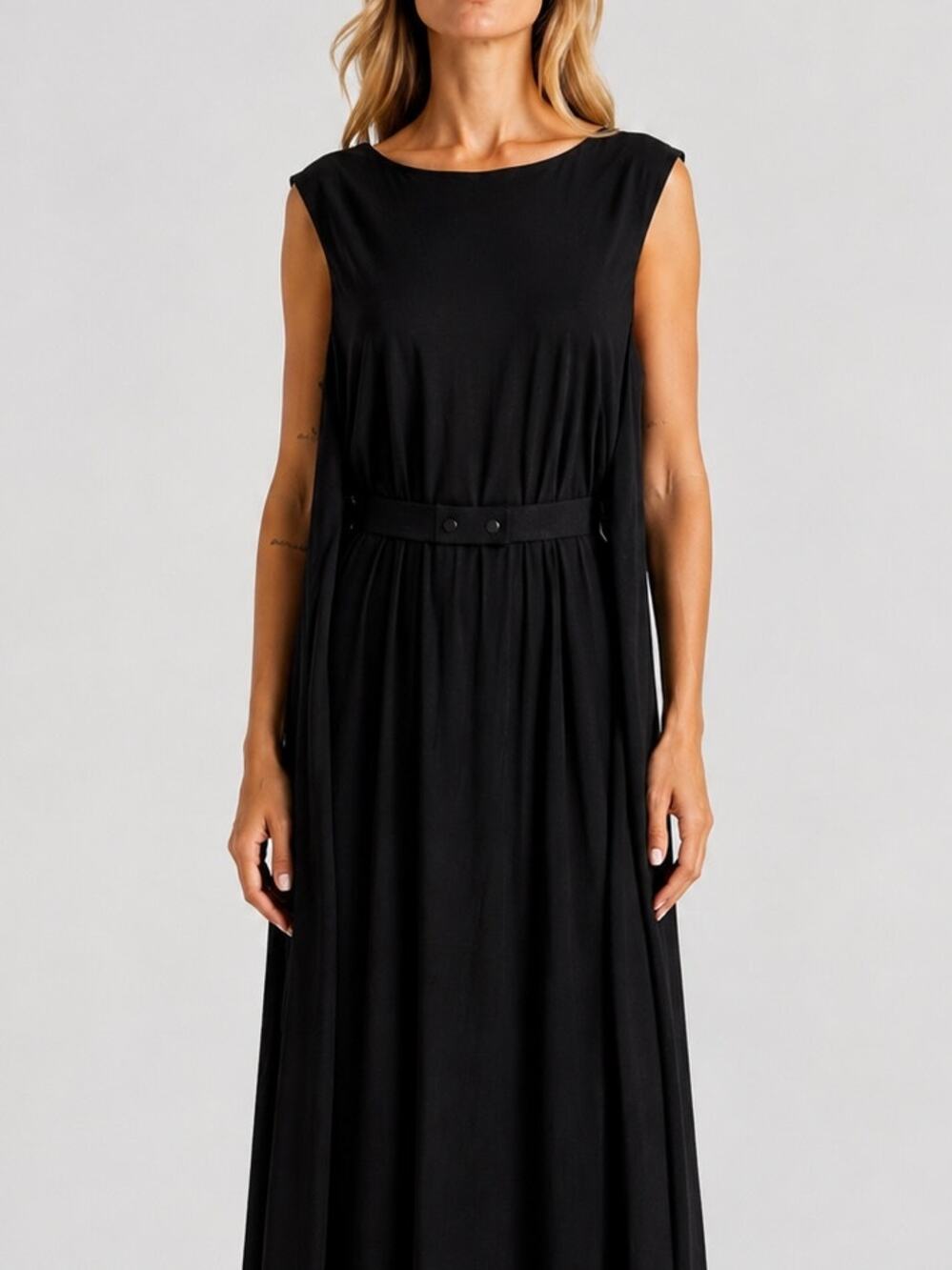 COS Sleeveless Maxi Dress Flowy Belted Midi Black Minimalist